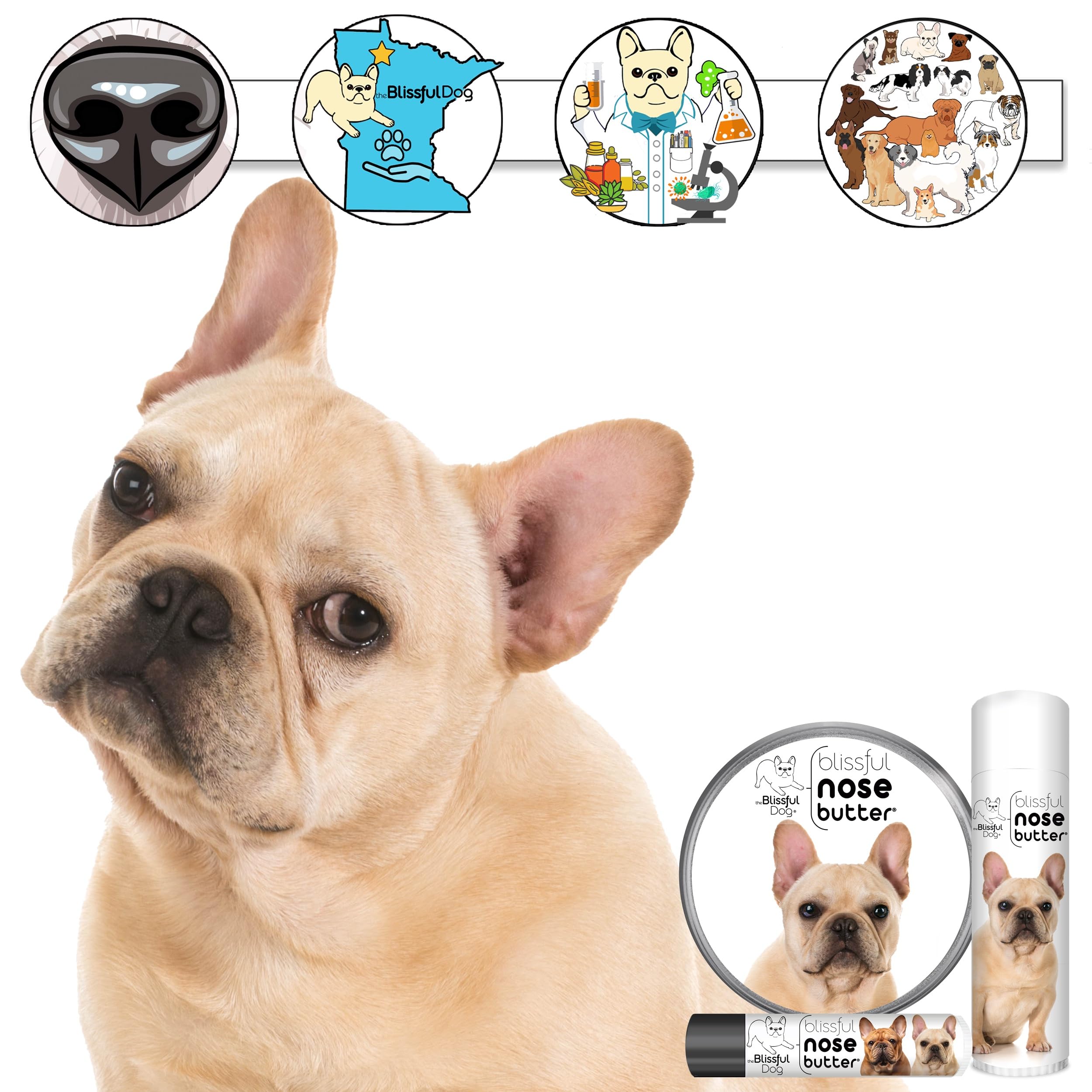 The Blissful Dog French Bulldog Fawn Unscented Nose Butter - Dog Nose Butter, 2 Ounce